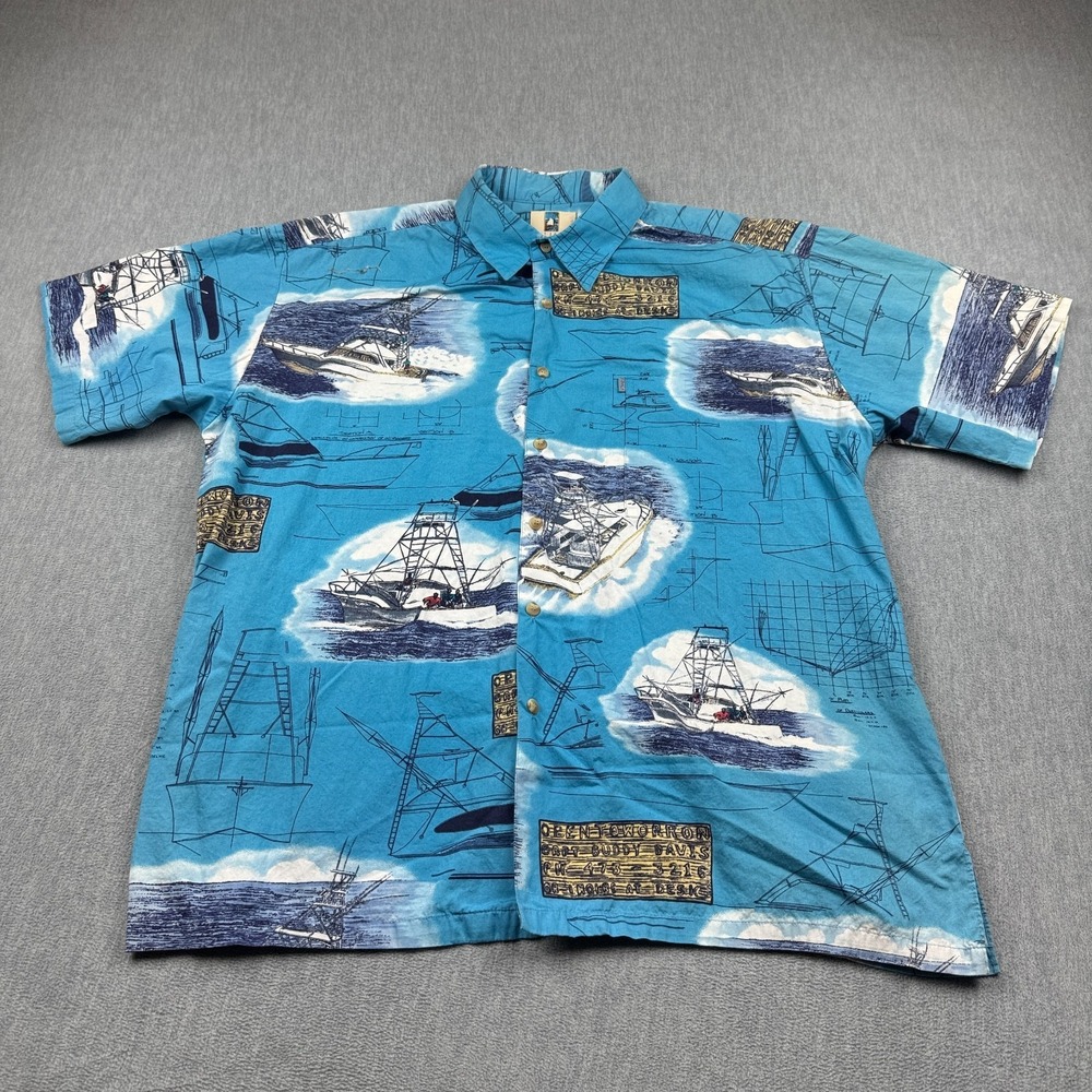 Kahala‎ Shirt Mens XL Blue Sailing Nautical Hawaiian Camp Button Up Aloha USA